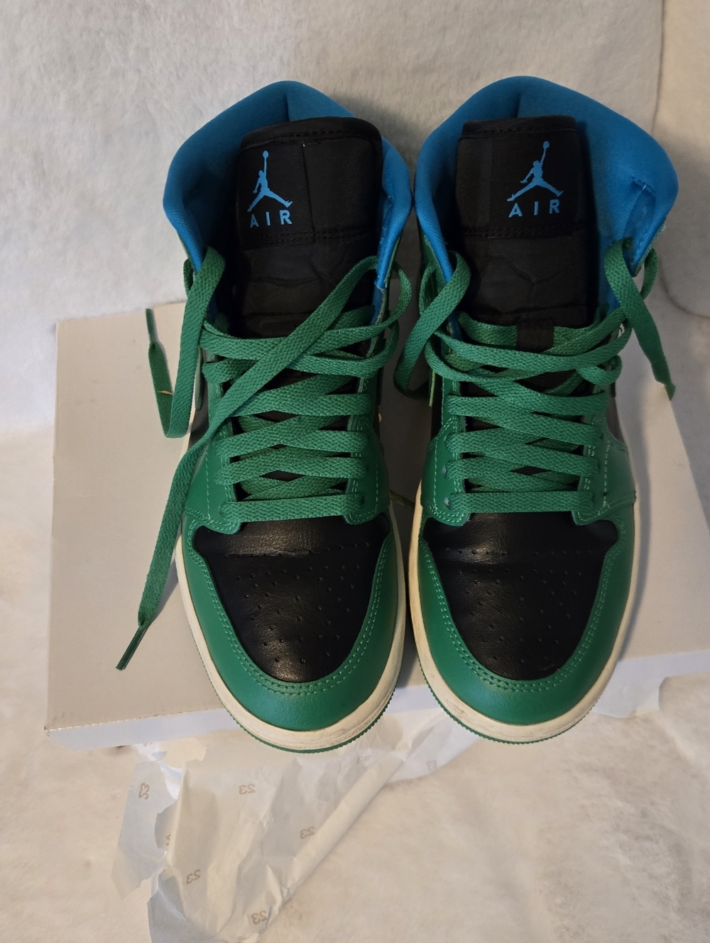 Jordan High-Top Sneakers in Green, Black & Blue